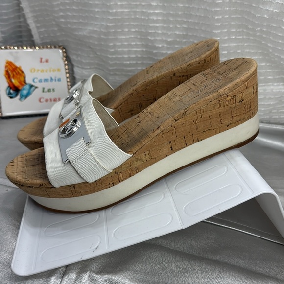(S3) Michael Kors Warren Wedge Platform Sandals for Women, Size 9 M, White Cork - Picture 4 of 10